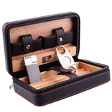 Travel Cigar Box Leather Cedar Lined Humidor with Cigar Cutter Gas Lighter Humidifier Storage Set Cigar Case Holder Accessories