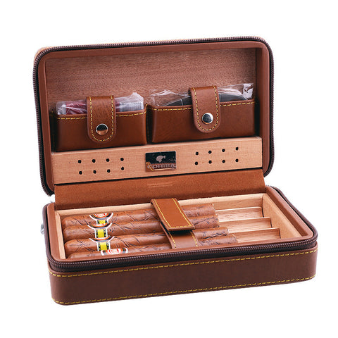 Travel Cigar Box Leather Cedar Lined Humidor with Cigar Cutter Gas Lighter Humidifier Storage Set Cigar Case Holder Accessories
