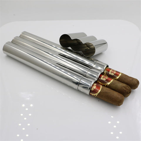 304 Stainless Steel Three Cigars Tube/Box Mirror Polished High Quality Portable Cigar Accessories and Gift